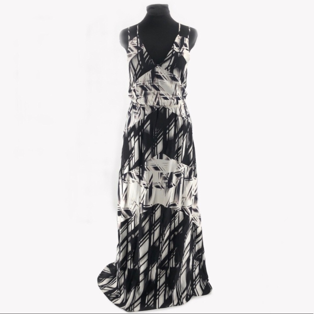 Boho Maxi dress 100% silk black and white Parker S